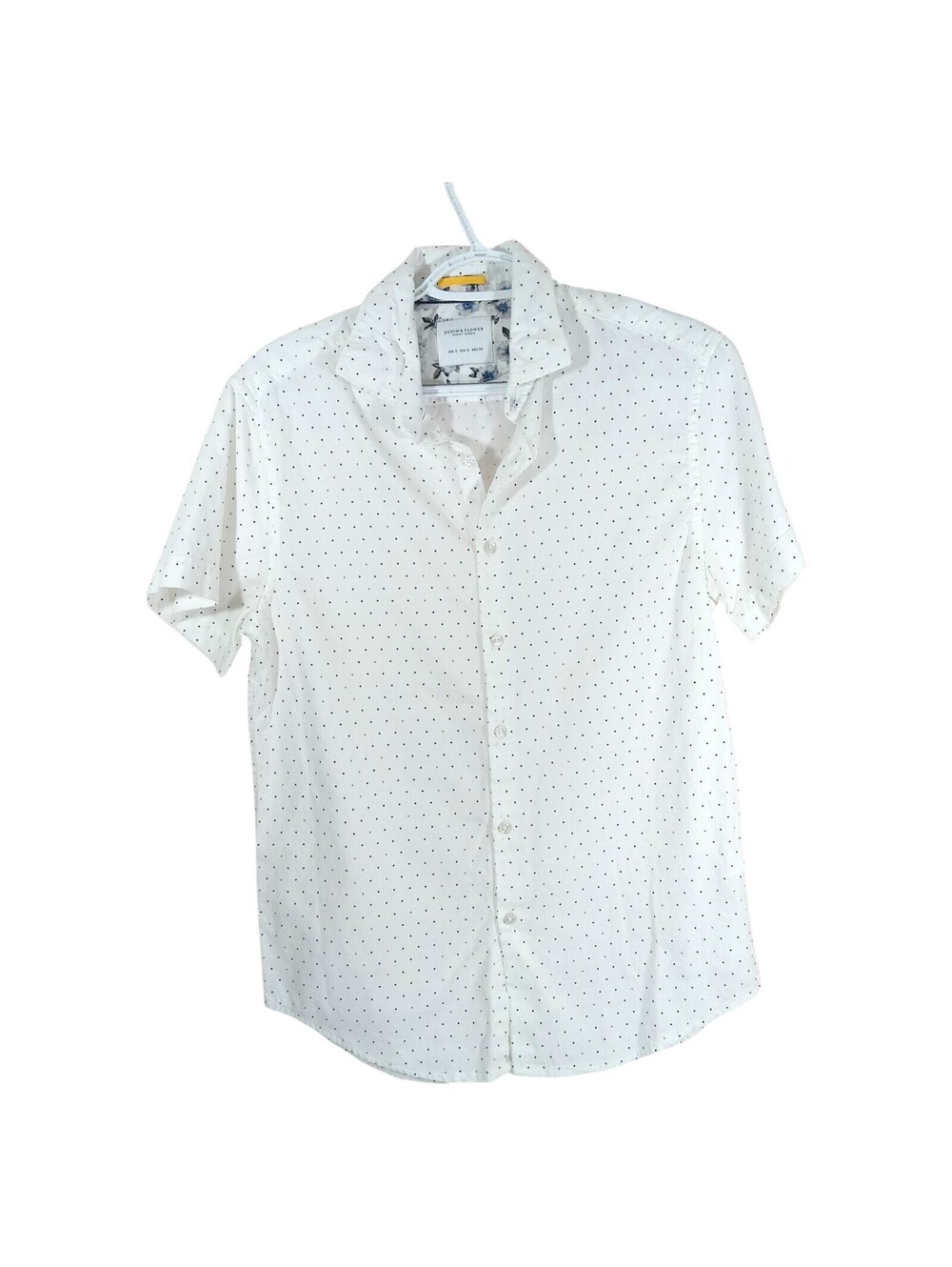 Denim & Flower Ricky Singh Size S White Polk-A-Dots Short Sleeves